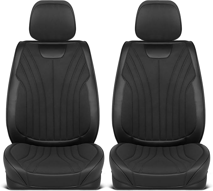 Elite Edition Faux Leather & Suede Seat Covers for Cars, Trucks, & SUV - 2 Black Car Seat Covers for Front Seats - Universal Fit Car Accessories Automotive Interior Cover Protector for Cars