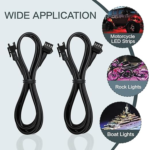 8 Pcs 4 Pin RGB Extension Cable RGB Wire for Motorcycle LED Light Underglow Kit, Compatible with ATV Car Trucks Rock Lights & Neon Strips (60 Inch)