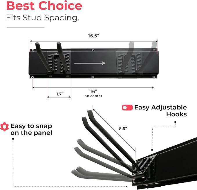 Garage Tool Organizer Wall Mount - 80 inches - Sturdy Storage Rack with Adjustable Hooks, Anti-Rust - Easy Installation, 500lbs Capacity - Garden Tool Organizer (05 Racks & 10 Hooks)