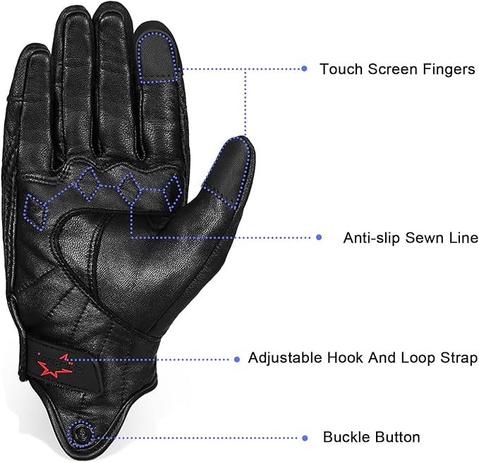 Full Finger Goat Skin Leather Touch Screen Motorcycle Gloves Men/Women S,M,L,XL,XXL (Non-Perforated, XL)