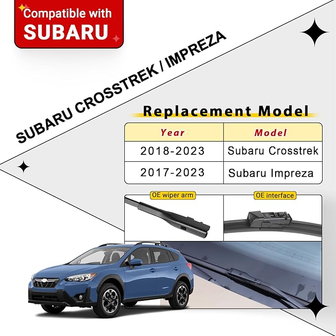 Windshield Wiper Blades Replacement for Subaru Crosstrek Impreza 2017 2018 2019 2020 2021 2022 2023 Original Factory Quality Front Rear Wipers Blade Set for My Car - 26" 16" 12" (Pack of 3)
