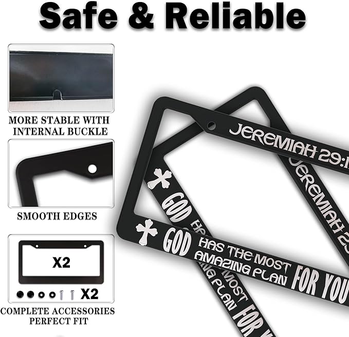 Plate Cover for Car Black and White License Plate Frames Jeremiah 29:11 God Has The Most Amazing Plan for You Aluminum Metal Car Accessory 2 Pack with Screw Covers Set