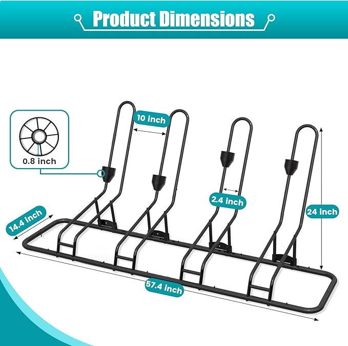 Floor Bike Rack for 4 Bikes, Bike Stand Anti-Collision Protects Disc Brake & Derailleur, Bicycle Holder Road/Kids/MTB Bicycles, Fits 12"-29" Tires, for Indoor Outdoor Garage