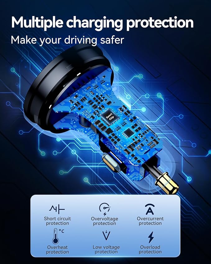 70W USB C Car Charger, Rocoren 4-Port PD Super Fast Charging Type C Car Charger for Multiple Devices, Cigarette Lighter Adapter, USBC Phone Adapter for 17 iPhone 16/16e/15 Pro Max, Samsung S25, Piexl