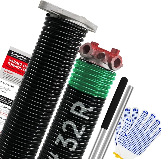 Pair of 1.75" Garage Door Torsion Springs Set with Non-Slip Winding Bars&Gloves, High Precision Electrophoresis Oil-Free Black Coated for Replacement, MIN 16,000 Cycles (0.243 x 1.75"x 32")