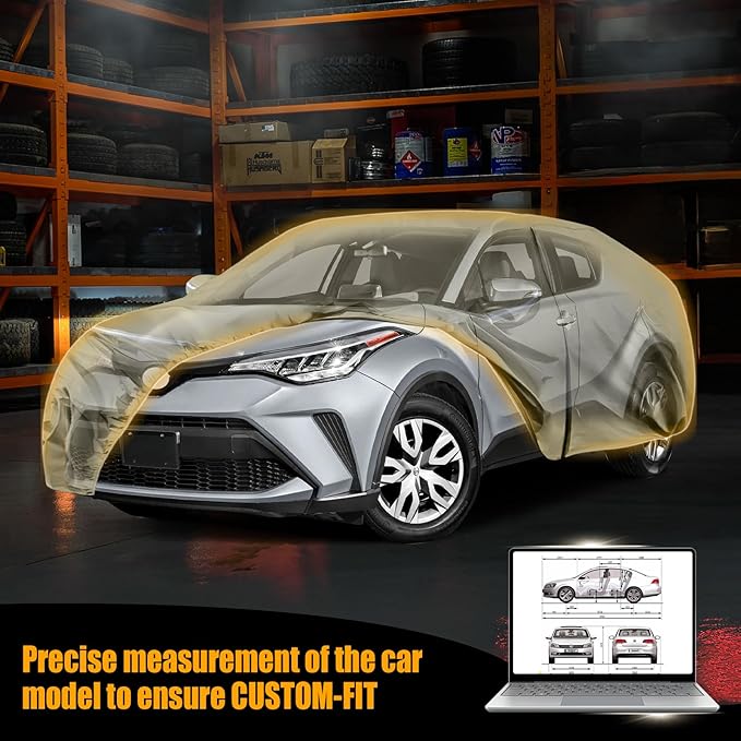 Waterproof Car Covers Replace for 2018-2025 Toyota C-HR, Multilayer Heavy Duty with Cotton Liner All Weather Car Cover with Zipper Door, Windproof Bands for Snow Rain Dust Protection
