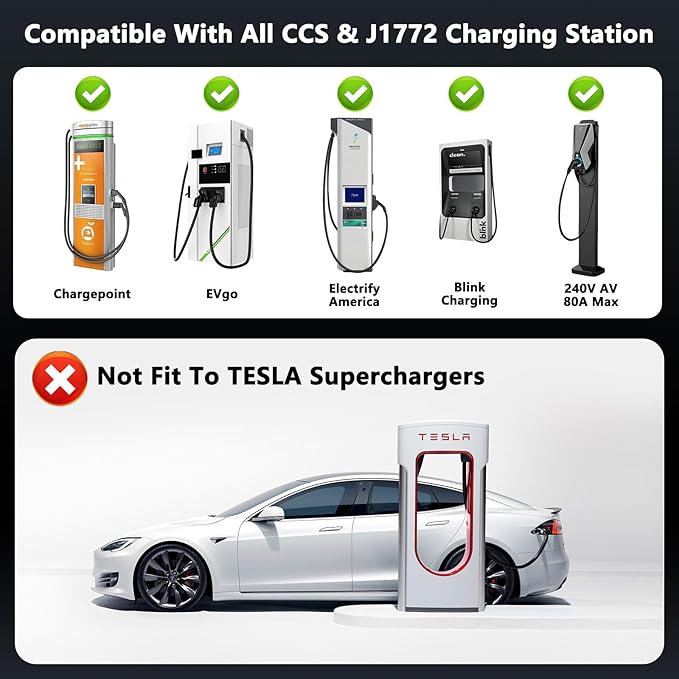 2025 Upgraded Cybertruck 2 in1 CCS & J1772 to Tesla (NACS) Adapter,250KW Fast Charging for Tesla Model 3/Y/S/X/Cybertruck, Compatible with CCS1 DC & J1772 AC Stations, Supports Level 1/2/3 Chargers