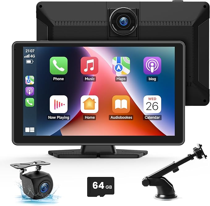 BIGASUO Apple Carplay & Android Auto Screen for Car 4K Dash Cam, 9" HD Touchscreen with 1080P Backup Camera, GPS Navigation/Mirror Link/Voice Control/Bluetooth Fits All Cars