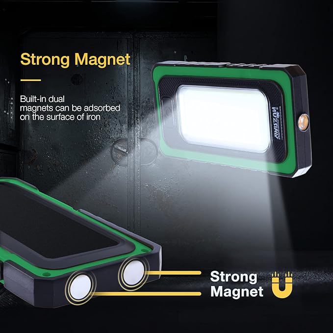 WARSUN Led Rechargeable Portable Magnetic Waterproof Solar Flood Light for Outdoor Camping Hiking Emergency Car Repairing (USB Charging, Green)