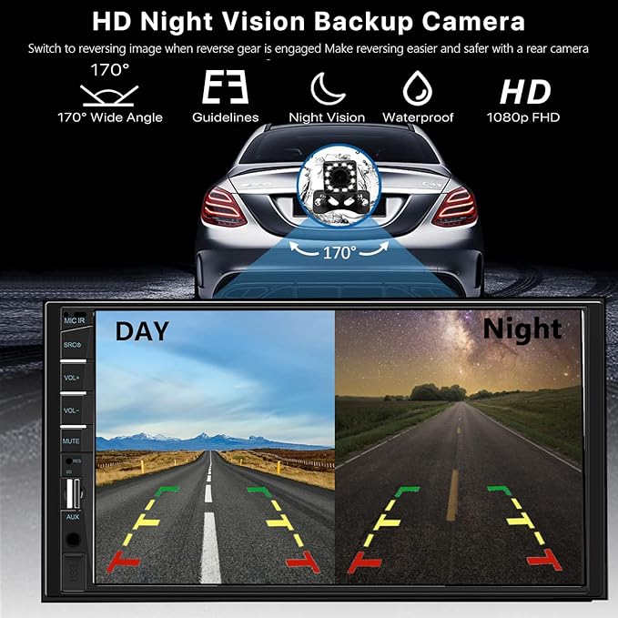 Naifay Car Stereo Double Din Radio with Bluetooth, Car Radio Touchscreen 7 Inch MP5 Player Car Stereo with Backup Camera Bluetooth, Mirror Link, FM/SWC/USB/SD/AUX, Car Audio Receivers with Subwoofer