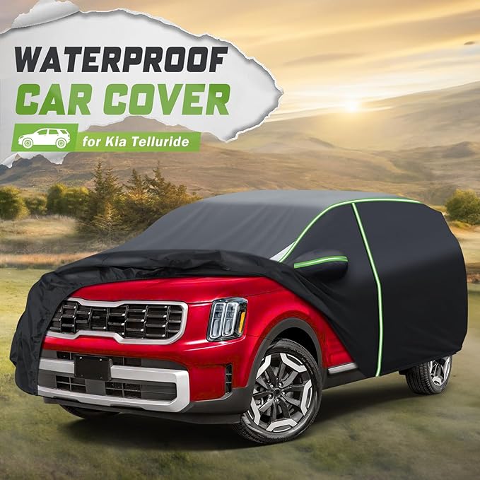 Mixsuper Liner Car Cover for Kia Telluride 2020-2026, 7 Layers Waterproof Car Cover Accessories for Telluride with Zipper Door, Windproof Straps, Reflective Strips, Anti-UV, All Weather