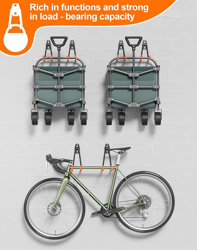 QcoQce 9 Pack Heavy Duty Hooks, Garage Wall Storage for Hanging and Organizing Tools, Bikes, Ladders, Ropes, Garden Tools and Bulky Items (Orange)