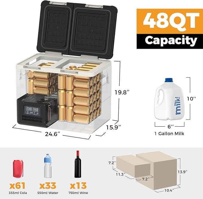 Setpower DT45 Car Refrigerator with APP Control, 48QT(45L) Electric Cooler Dual Zone Fridge Freezer, 12V Refrigerator Portable Freezer for Camping, Travel, Road Trip