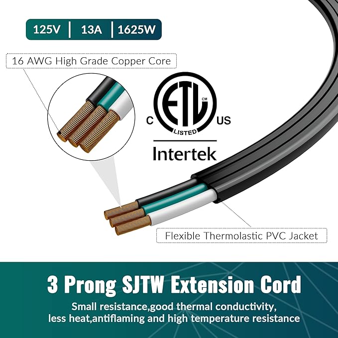 Elecan Flat Plug Extension Cord 4 Ft 2 Pack with Slim Space-Saving Plug Design, Thin Flat Cable Low Profile Power Cord 3 Prong Grounded Wire, 16 Gauge 13 A/125 V-Black-ETL Certified
