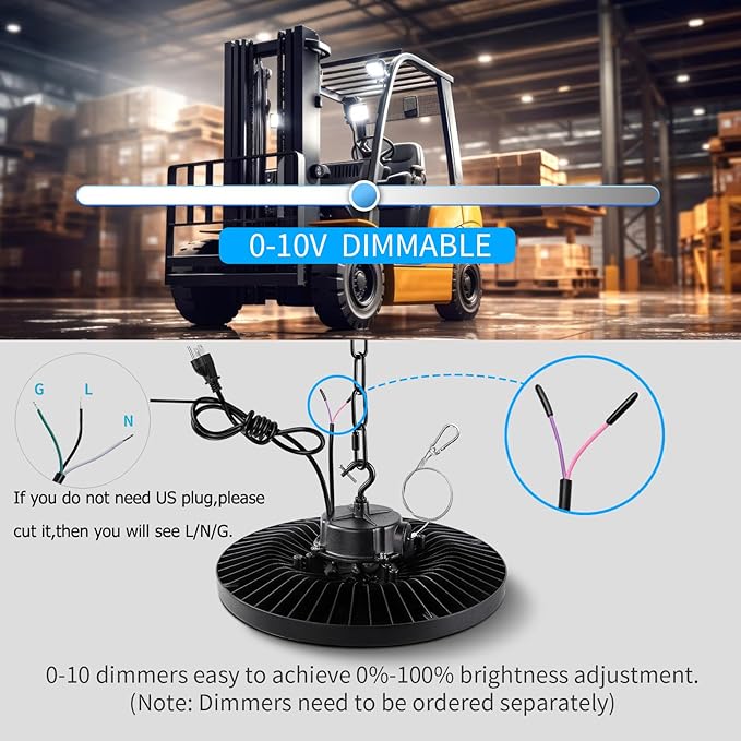 0-10V Dimmable UFO LED High Bay Light,3 CCT Selectable LED Shop Lights with US Plug,240W Power Tunable Garage Light,Waterproof Commercial Bay Lighting for Warehouse Workshop Barn,Pack of 1