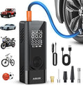 Tire Inflator Portable Air Compressor, 150PSI Cordless Air Pump for Car Tires, Battery & 12V DC Dual Power Electric Bike Tire Pump with Digital Pressure Gauge, LED Light, for Motorcycle, Ball