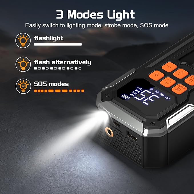 Tire Inflator Portable Air Compressor, 160PSI 10000mAH, 3X Faster Cordless Air Pump with Digital Gauge for Car, Bike, Motorcycle, Ball With Auto Shut-Off & 3 LED Light