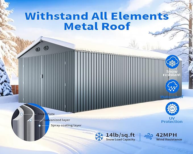 10x20 Metal Shed, Metal Garage Building with 2 Lockable Doors, Prefab Garage Shed with 4 Air Vents, Large Sheds & Outdoor Storage Clearance, Car Sheds for Truck, Tool, Lawnmower, Dark Gray