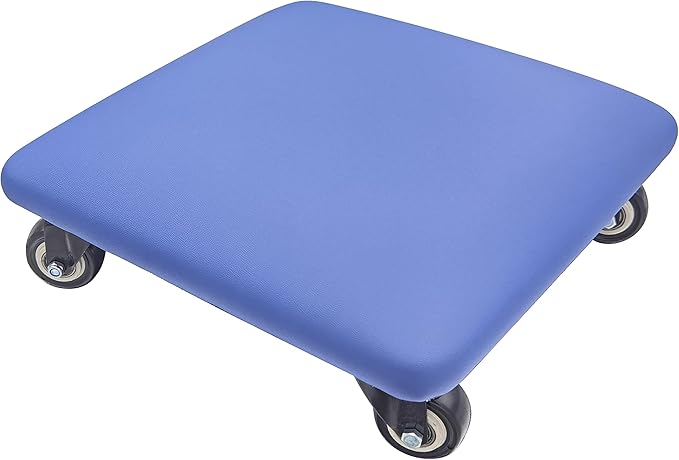 Roller Seat 360 Degree Rotating Low Stool with Wheel Chair PU Leather Universal Swivel Wheels Stool for Home Office Fitness and Garage (Square Blue)