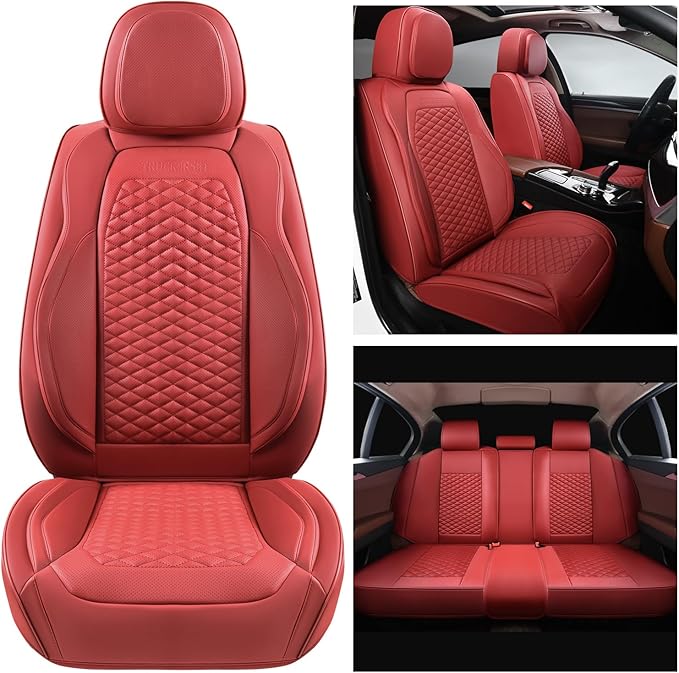 Car Seat Covers Full Set Leather Seat Covers Automotive Seat Covers Universal Car Seat Cover for Most Cars Burgundy