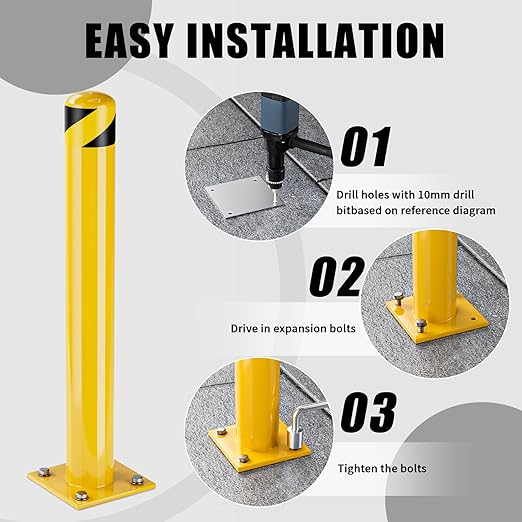 Parking Bollard Post, Bollards Steel 36 inch, 4.5 Inch Diameter Bollard Covers, Yellow Powder Coated Safety Parking Barrier Post, for Traffic Sensitive Areas (36inch 4Pack)