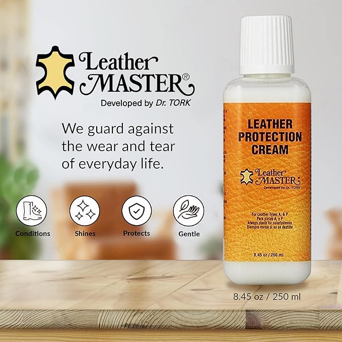 LEATHER MASTER 250ML Leather Protection Cream - Leather Cleaner and Conditioner for Couch Clothes Purses Shoes Boots Car Leather Water Based Formula