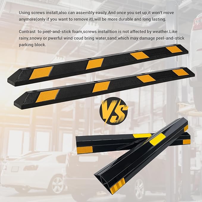 Heavy-Duty Rubber Parking Curb1 with 8 Reflective Strips - 72.8" Extra Wide Vehicle Stopper, 55,000 lb Capacity for Driveways, Garages & Commercial Lots (1 Pack)