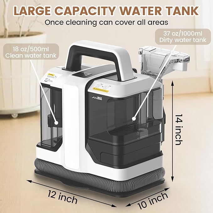 Portable Carpet Cleaner Machine with Dual Size Brushhead, Multi-Purpose and Upholstery Cleaner, Handheld and Small Deep Carpet Cleaning Machine, Spot Cleaner for Couch, Rugs, Car Seats and Pet Stains