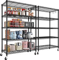 PrimeZone 2 Packs 36" W x 16" D x 79" H Wire Storage Shelves with Wheels, 5 Tier NSF Certified Heavy Duty Adjustable Kitchen Shelving Unit, Pantry Organizer Rack Rolling Metal Shelf for Garage Closet