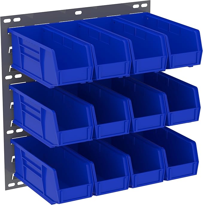 Akro-Mils 30618 Heavy Duty Wall Mount Garage Storage Steel Louvered Panel | Wall Storage Bin Hanging Organizer System for AkroBins, 18-Inch W x 19-Inch H, Grey, 4 Pack