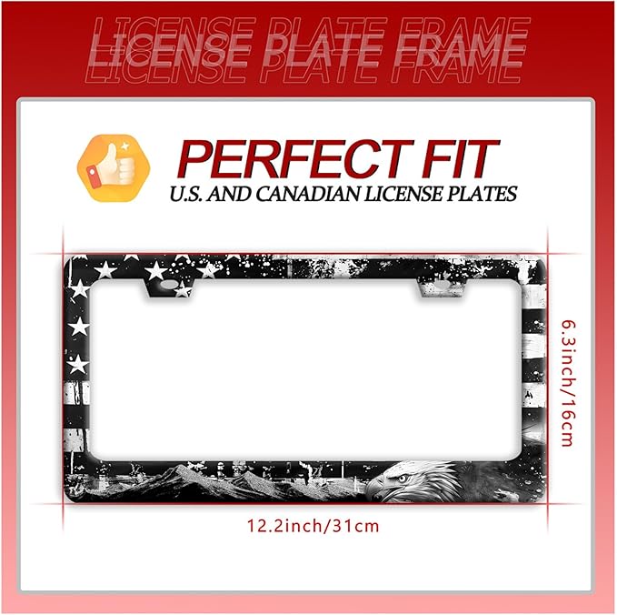 American Flag Eagle Mountains License Plate Frame Funny License Plate Holder Stainless Steel Accessories Cars Decor with 2 Holes Screws Fits Standard Us Ca Vehicles License Plate Frames 12.2 X 6 Inch