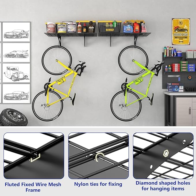 4-Pack Garage Wall Shelving, 2x4ft Walls Shelf Storage Rack, Sturdy Walls Shelves for 1200LBS, Black, Heavy Duty Shelving Wall Mounted for Garage, Kitchens, Storeroom, Basement, 47.2" x 23.6"