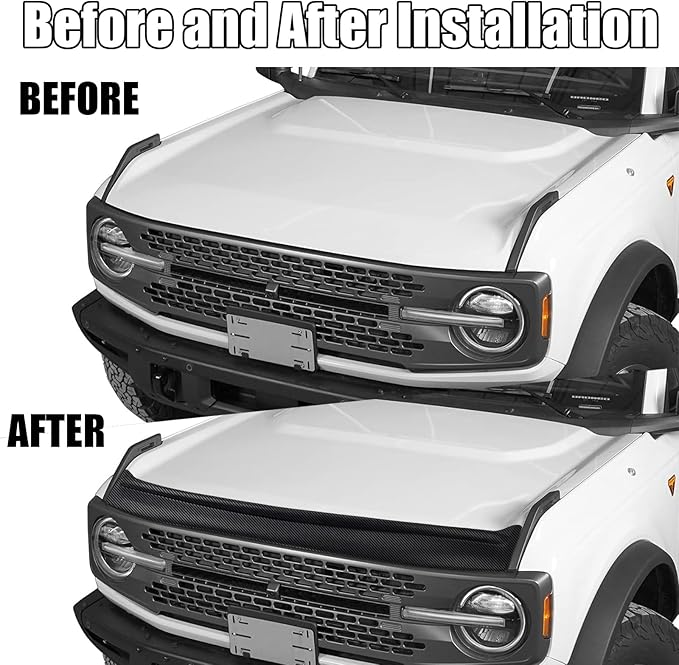 Hood Deflector Hood Protector Compatible with Ford Bronco 2/4 2024 2023 2022 2021 Matte Carbon Fiber Hood Protector Bug Deflector Stone Guard(Not for Bronco Sports)