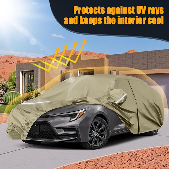 Waterproof Car Covers Replace for 2004-2025 Toyota Corolla Sedan, Multilayer Heavy Duty with Cotton Liner All Weather Car Cover with Zipper Door, Windproof Bands for Snow Rain Dust Protection