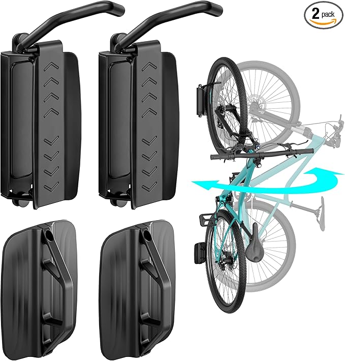 Bike Rack Garage, Bike Wall Mount Heavy Duty, Holds 77 Lbs, Swivel Bike Hangers for Garage, Adjustable Indoor Bike Storage for Bedroom Home Office, 2 Pack