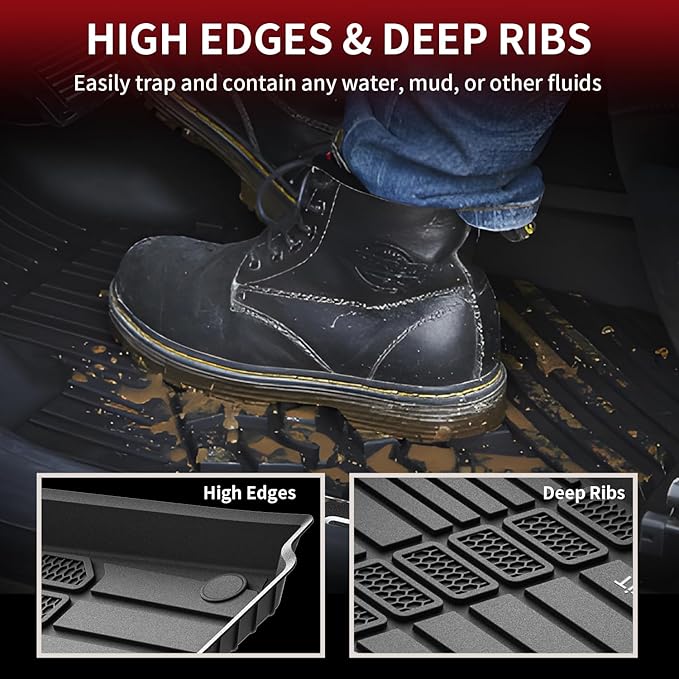 LASFIT Floor Mats for Jeep Grand Cherokee L 2021-2025 (ONLY for 6-Passenger Without Center Console) All Weather TPE Custom Fit Car Mats Floor Liners 1st & 2nd & 3th Row, Black