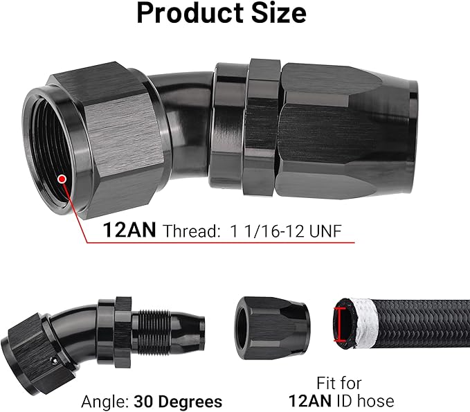 EVIL ENERGY 12AN 30 Degree One Piece Full Flow Hose End Fitting Swivel For CPE Braided Hose