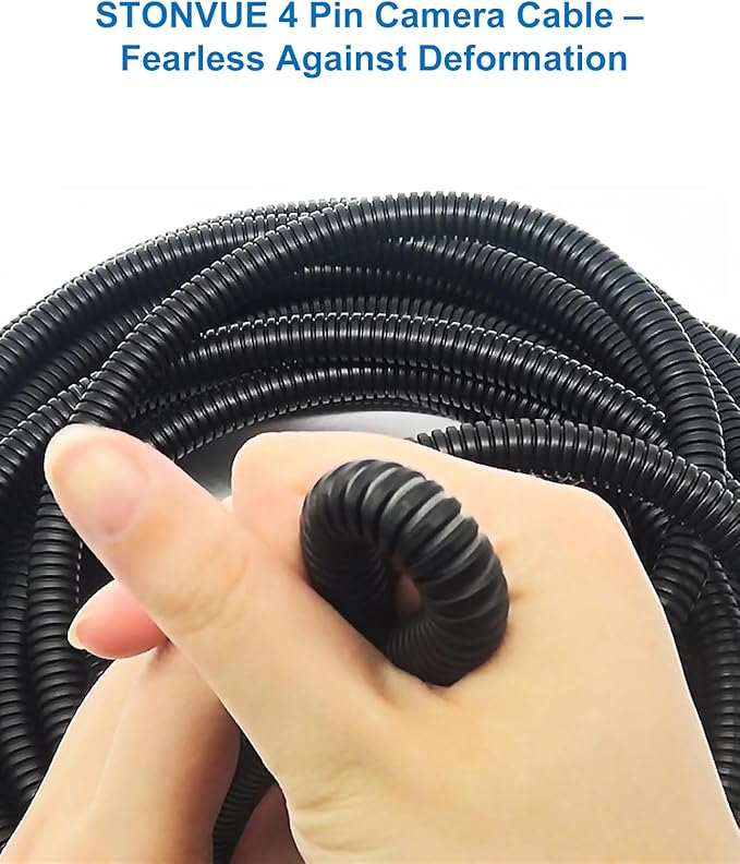 4 Pin Backup Camera Cable with Corrugated Tube Cover, 4 Pin Aviation Extension Cord, Weatherproof, Compatible with Rearview Camera Systems, Radar DVRs, CCTV Security Systems(33FT/10M)