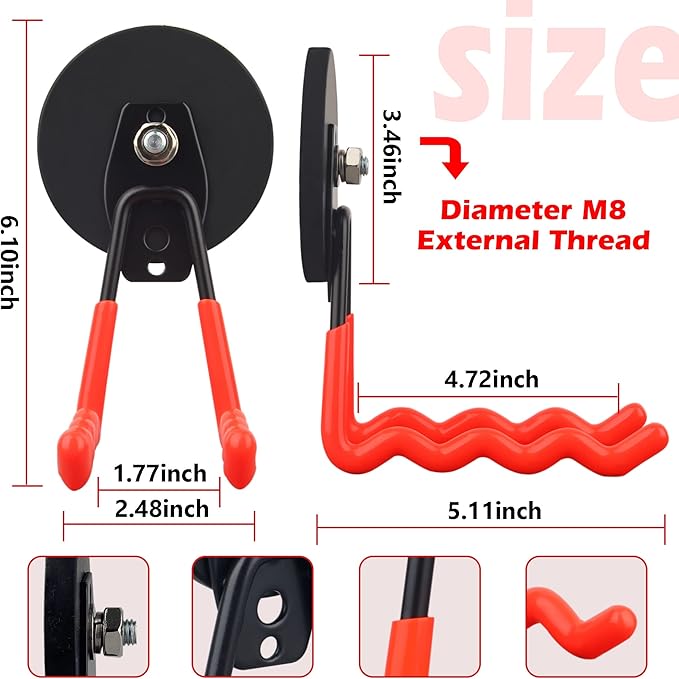 ULIBERMAGNET Heavy Duty Large Magnet Hooks,Strong Magnetic Wave Hook for Hose,Jig Saw,Circular Saw,Workshop Organization,2 Pack Magnetic Tool for Hammer Drill,Garden Tool(3.46inch/Orange)