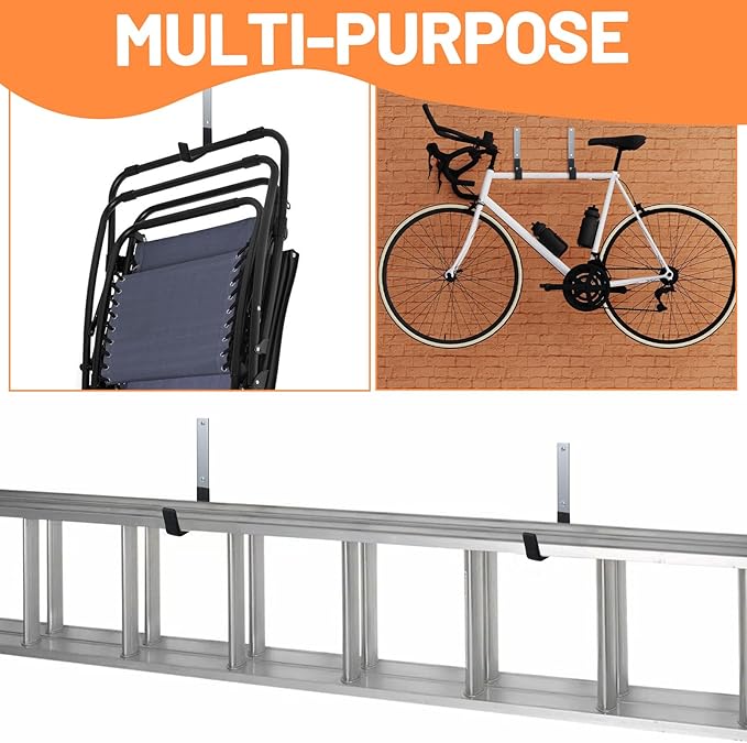 Heavy Duty Garage Hooks 8-Pack Wall Mount Storage Hooks for Bike, Ladder, Garden Hose, Chainsaw, Shovel, and Utility Tools - 55lbs Capacity, Black