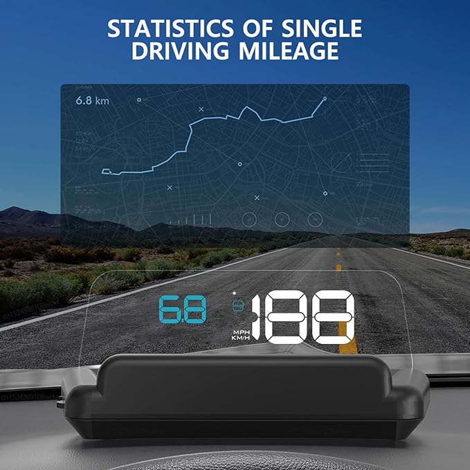 Heads up Display for Cars, C500 Car Digital GPS Speedometer, Stereo Projecting Display with Reflector, Speed, RPM, Water Temperature, Over Speed Alarm Remind, Fatigue Driving Reminder (C500)