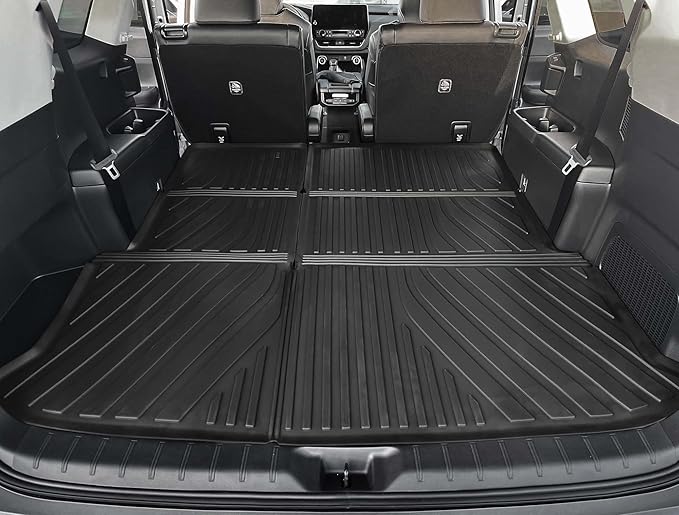 OEDRO Upgraded Floor Mats Fit for Toyota Grand Highlander 2024 2025 w/Subwoofer 7 Seat (Include Hybrid), TPE Interior Seat Back Covers and Cargo Liner Behind 3rd Row (Trunk Mat with Backrest Mat)