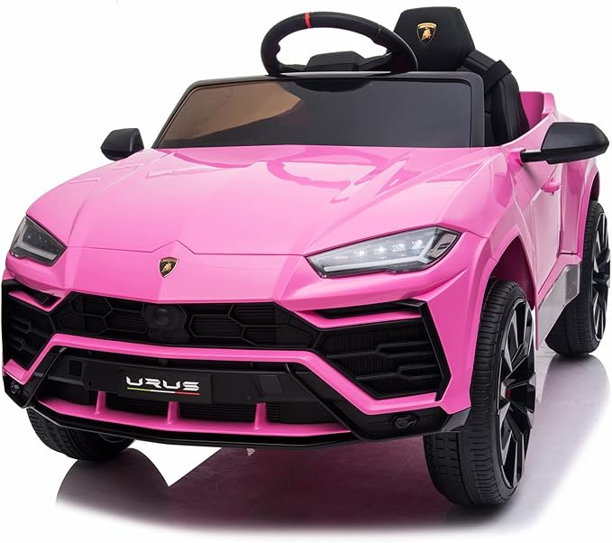 Kids Electric Ride On Car for Kid, 12V Licenced Lamborghini Kids Electric Vehicles with Remote Control, AUX, Spring Suspension, Music, LED Lights, USB Port, Foot Pedal (Pink)