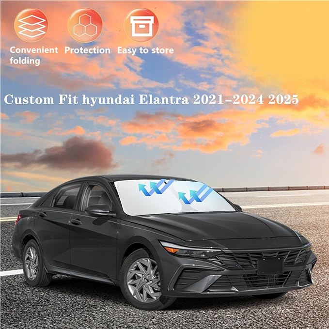 Windshield Sun Shade for hyund-ai Elantra 2021-2024 2025 Custom Fit Foldable Front Window Sunshade Sun Visor Protector Block UV Rays Keep Your Car Cooler