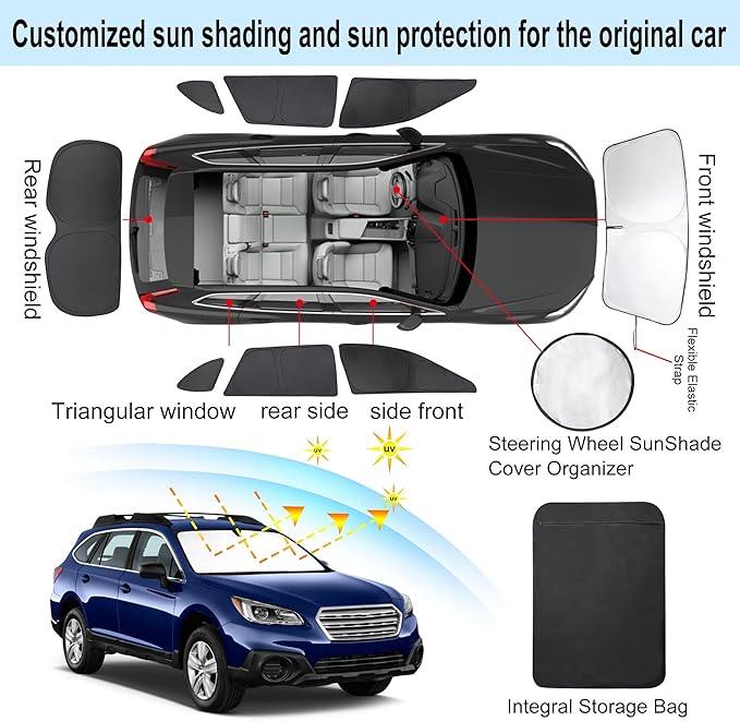 TINGLU Window Shades for Subaru Outback Wagon 2015-2019 Accessories Car Side Full Windows Cover Camping Rear Triangular Windshield Sun Shade Sun UV Rays Privacy Protection 8PCS