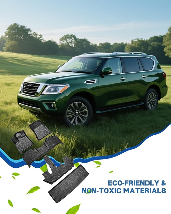 Icyhaws® Floor Mats & Cargo Liner for Nissan Armada/Infiniti QX80 2025 7 Seats, All-Weather TPE Waterproof Carpet Car Liner Anti-Slip Tech Front/Rear/Third Row Automotive Accessories for Nissan/QX80