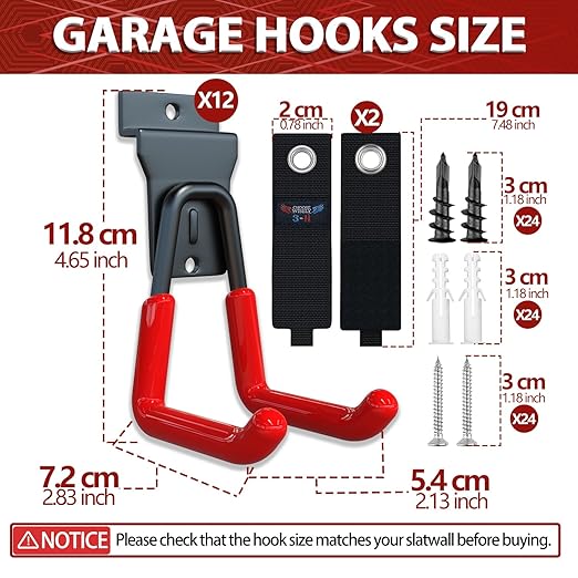 3-H Slat Wall Hooks 12 Pack 4.5 Inch, Slatwall Hooks U Shape,Slatwall Accessories Heavy Duty for Space Saving Used as Proslat Accessories(Red)