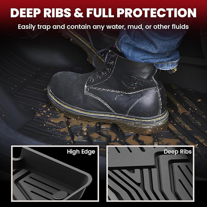 LASFIT Floor Mats & Trunk Mat (Highest Position) for Honda CR-V 2017-2022 (NOT for Hybrid), All Weather Protection TPE Floor Liners 1st & 2nd Row & Cargo Mat in Upper Position Full Set, Black