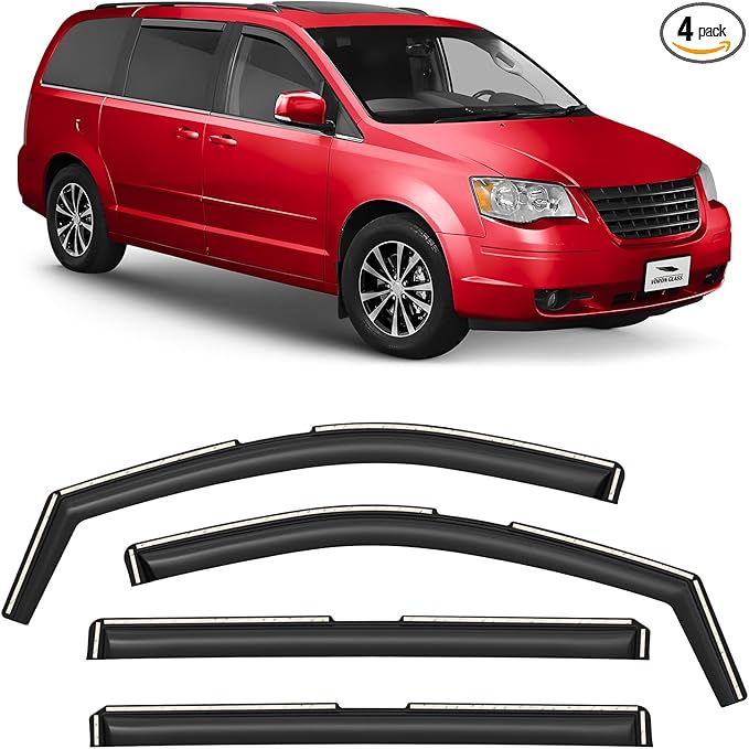 Voron Glass in-Channel Extra Durable Rain Guards for Chrysler Town and Country 2008-2016, Window Deflectors, Vent Window Visors, 4 Pieces - 200909