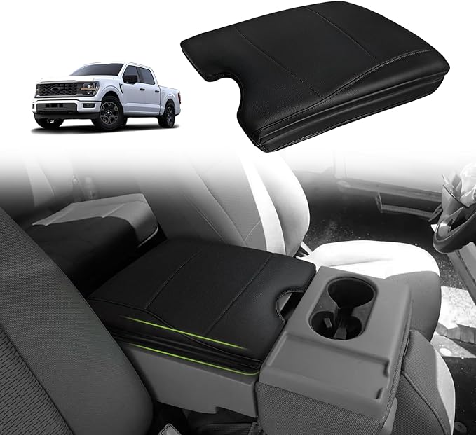 Muslogy Center Console Armrest Cover Compatible with Ford F-150 F150 2015-2024 2025 Comfort Armrest Pad Arm Rest Cushion Vegan Leather Protector 1-Inch Extra Thick(Jump Seat ONLY)